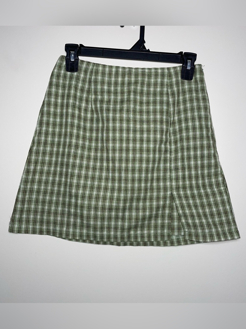 Princess Polly 4 Green Plaid Cotton Blend Front Slit Side Zip Mini Skirt Preppy